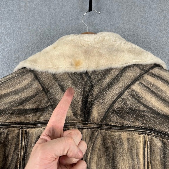 Winlit Womens Shearling Lined Genuine Leather Jacket Brown Zebra Print - Picture 11 of 14